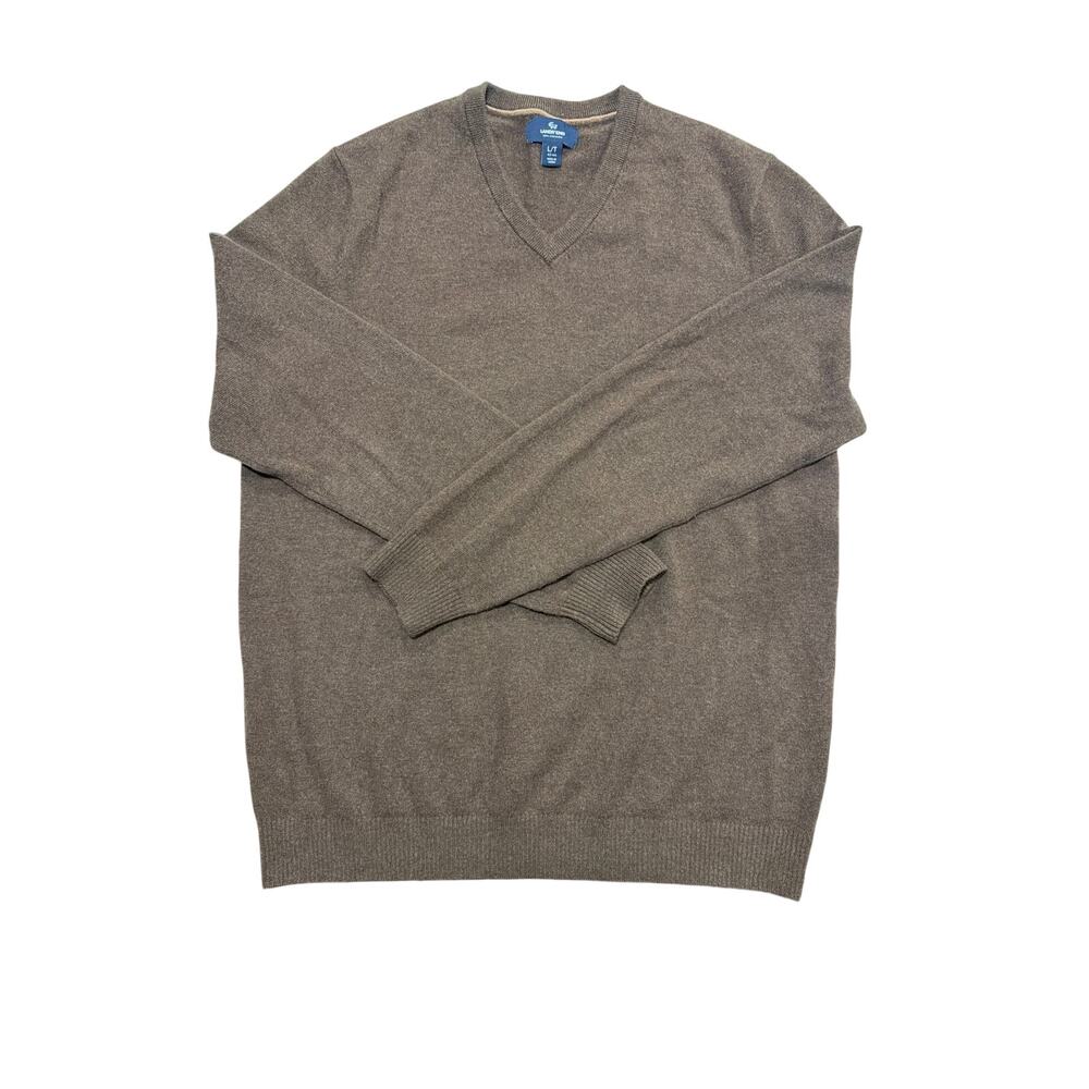 Lands End Men's L Tall Chocolate Brown 100% Cashmere V Neck Sweater Cozy Layer